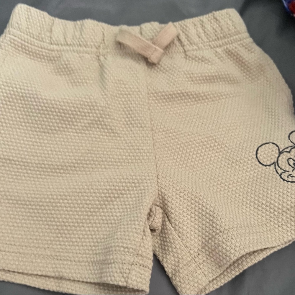 Disney Kids Textured Cream Shorts with Mickey Design. Waffle knit Mickey Shorts